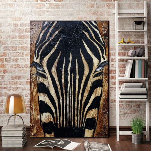 Afrikanisches Pferd Zebra Tier schwarz Leinwand Poster Druck moderne Wandbilder Dekor - Bild 1 von 8