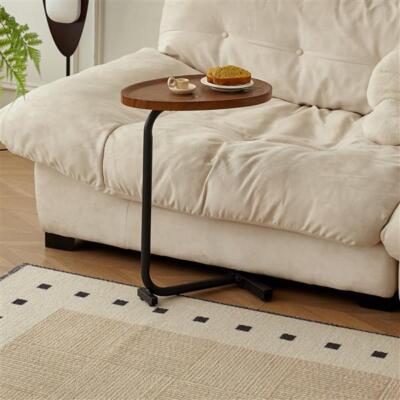 Brown C Shaped End Table Small Side Table Narrow for Sofa Couch and Bed Bedroom