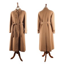 Aquascutum Vintage Women's Tan Brown Wool Long Coat size UK 12 made in England