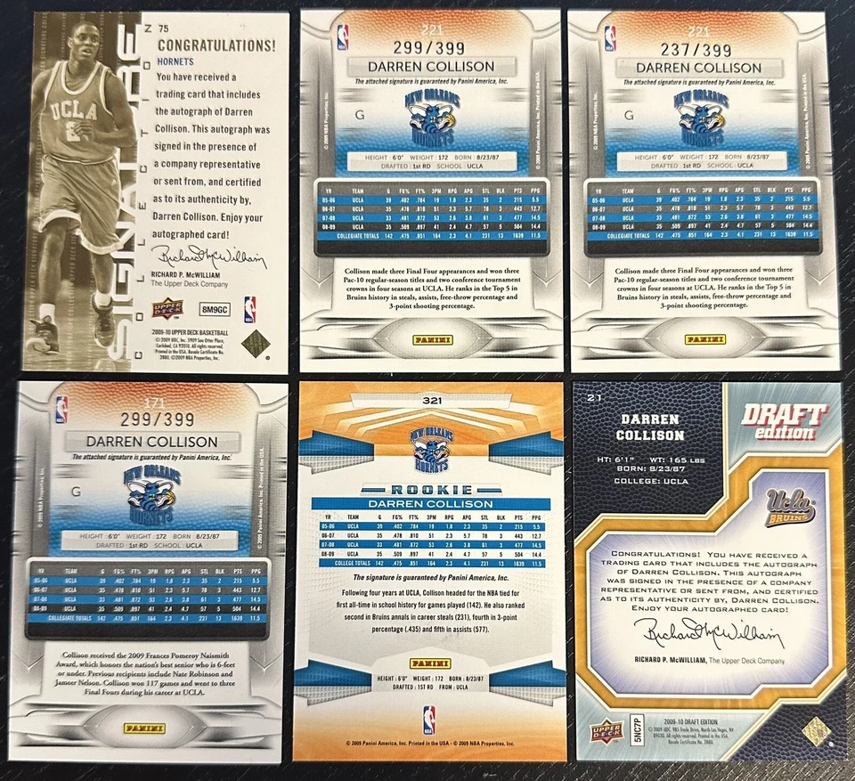 Darren Collison RC Rookie #'d Auto Lote (6) Prestigio Impresión Corta SP Hornets UCLA! Foto 2 de 2