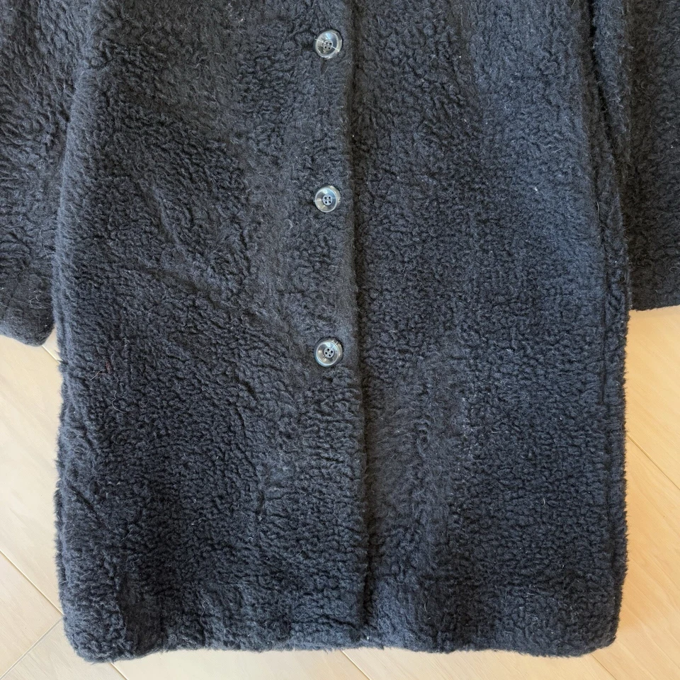 APC Shearling Jacket 34 Black Wool Cotton Long Tench Sherpa Outerwear New York - Image 4 of 4