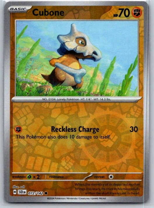 Cubone 72/142 Common Stellar Crown Pokemon Reverse Holo Near Mint