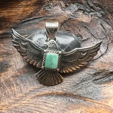 925 Sterling Silver & Kingman Turquoise Eagle• Thunderbird Pendant Southwestern