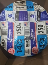 Wire 14/3 NM-B/250 Ft. indoor wire  Cooper REAL ROMEX BRAND Ground SHIPPING 