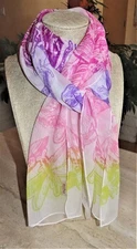 Echo oblong scarf; dragonfly; white, pink, yellow, purple, fuchsia; 60 x 12