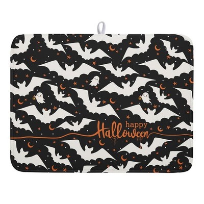 Halloween Dish Drying Mat Kitchen Counter 18x24 Inch Spooky Bat Absorbent Pad