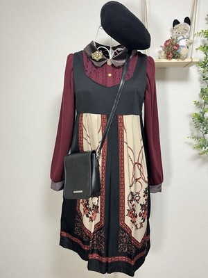  axes femme Early Tag Japan Dress Set Bordeaux Blouse Beret Bag Brooch M Rare
