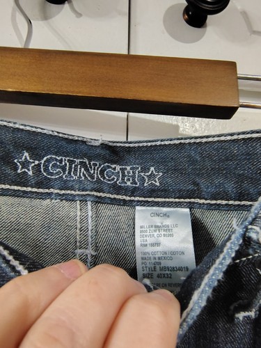 Cinch Relaxed Straight Jeans Mens 40x32 Blue Denim White Label Western Cowboy - Picture 3 of 9