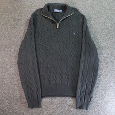 Polo Ralph Lauren Cable Knit Sweater Mens XL Black Knit 1/4 Zip Vintage Preppy