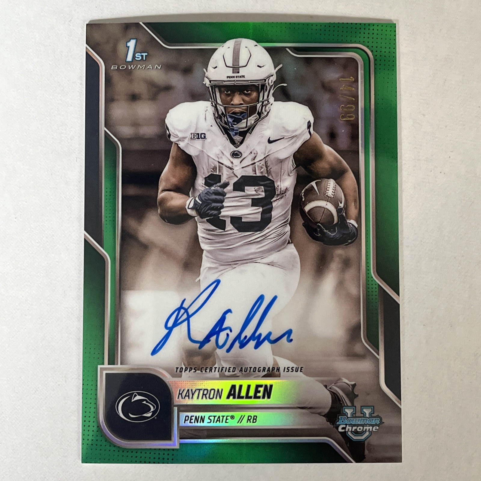 2025 Bowman Chrome University Kaytron Allen True Green 1st Auto/99 Penn State
