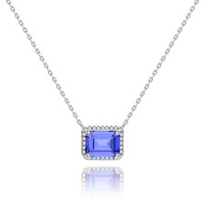 COBI Birthstone Pendant Necklace for Women, Rhodium Plated Round Tanzanite