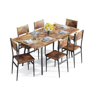 Extendable Dining Table Set, Seats 4,6, Rustic Brown, MDF Wood