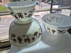 Vintage Pyrex Early American Nesting Bowls 401 402 403 Eagle Rooster White Brown