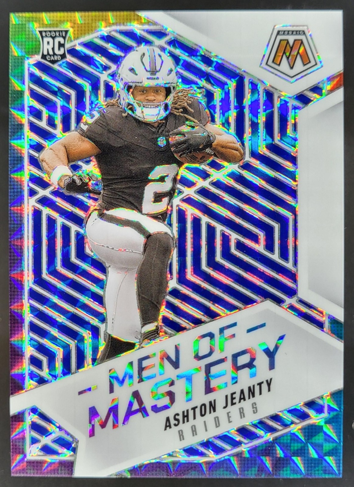 2025 Panini Mosaic Ashton Jeanty Men of Mastery Blue Prizm /99 RC Raiders RW