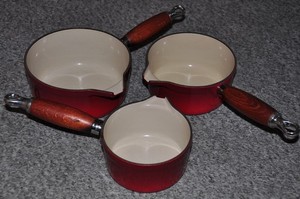 Ancienne Poêle Cousances – Fonte émaillée Orange – 16 Cm – Double Becs – France