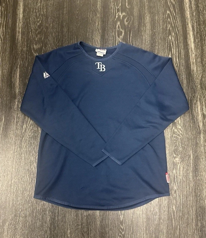 Pullover De Colección Tampa Bay Rays Para Hombres L Azul MLB Béisbol Base Térmica Majestuoso Foto 2 de 4