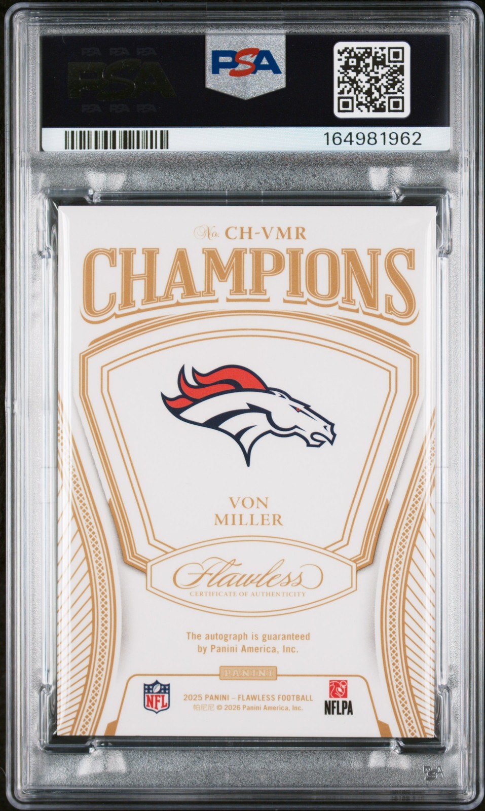 2025 PANINI FLAWLESS CHAMPIONS SIGNATURES VON MILLER 3/25 PSA 10 AUTO view 2