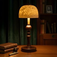 Vintage Table Lamp with Rose Carved Ceramic Shade Classic Desk Light for Bedroom