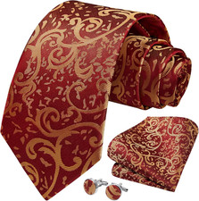 Ties for Men Paisley Tie and Pocket Square Cufflinks Set Classic Woven Floral Me