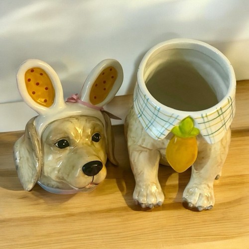 Blue Sky Lab Golden Retriever Easter Bunny Dog Cookie Jar 12” NEW CANISTER - Picture 3 of 7