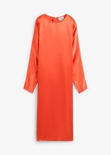 Midikleid mit Fledermausärmeln fließendem Satin Gr. 42 Mohnrot Damen Kleid Neu