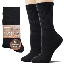 Toughland Alpaca Wool Socks for Men and Women - Non-Itchy, Large Black-1pair