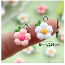 40Pcs Floral Resin pink white Charm earring necklace Pendant DIY Jewelry Making