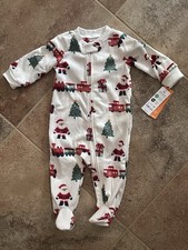Carter's White Christmas Fleece Santa, Trains  Trees Footie Pajamas Size 6M NWT