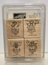 Vintage Lot of 4 Stampin Up! Wood Rubber Angels Mini 1995 Made in USA