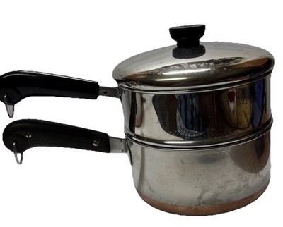 Revere Ware Copper Bottom 2 QT. Saucepan w/Steamer/Stainer Insert & Lid Vintage
