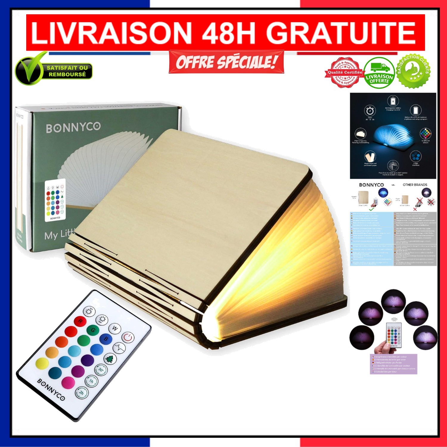 Lampe Livre en Bois de Noyer Sculpté Haute Finition avec Timer Intégré
