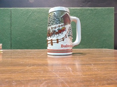 E7643 - Budweiser Holiday Stein Clydesdales Covered Bridge Ltd Edition Ceramarte