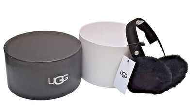 UGG Australia Genuine Leather and Shearling Fur Ear Muffs Black New in Box!