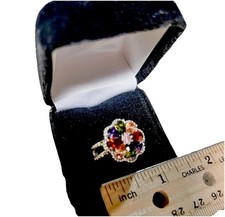 Sterling Silver Multi Gemstone Floral Cluster Ring - Size 7 - MSRP: 150