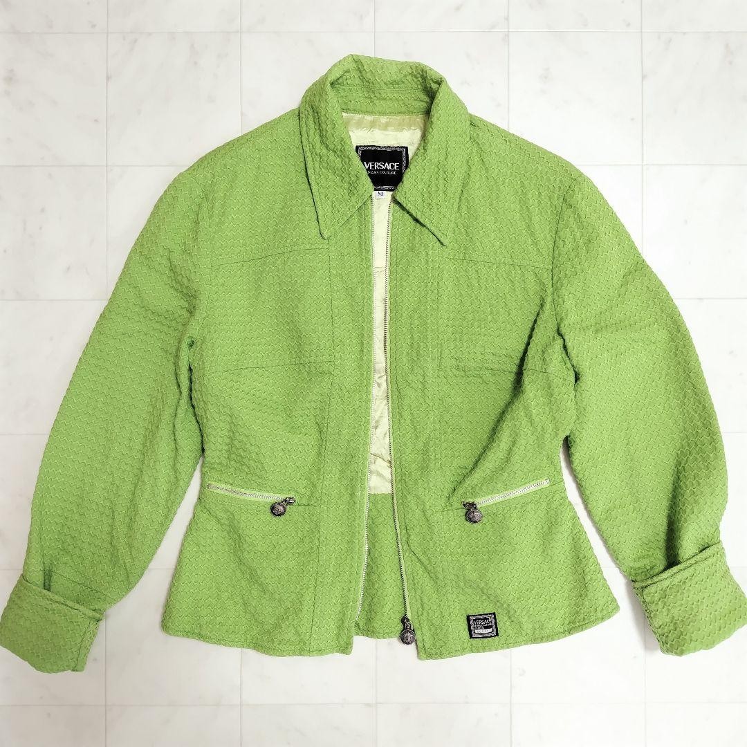 USED EXCELLENT CONDITION [VERSACE] JACKET, FRONT ZIPPER, ZIP-UP, YELLOW-GREEN, thumbnail 3