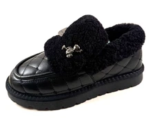 Lonza 2022-3B / Fiato Black/Black Leather Natural Fur Loafer Shoe