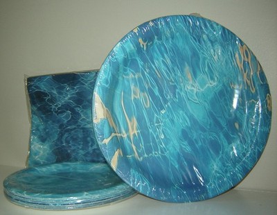 Paper Plates Napkins Blue Sea Wave Water Ripple pattern 60 piece set  NEW