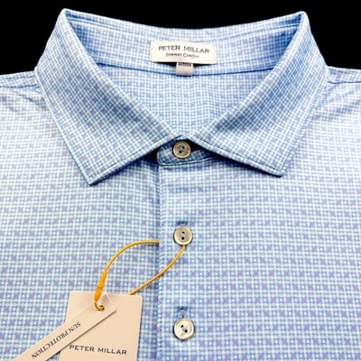 Peter Millar Crown Sport Performance Geometric Diamond Print Polo Blue LRG $115