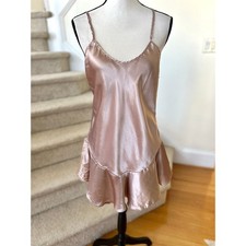 Vintage 90s Light Pink Mauve Satin Flutter Hem Slip Mini Dress