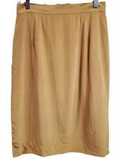 Talbots Vintage 90s 100 silk Gold Pencil Straight Skirt 12