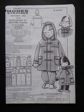 § patron MODES ET TRAVAUX 10/1993 duffle-coat fille et manteau poupée