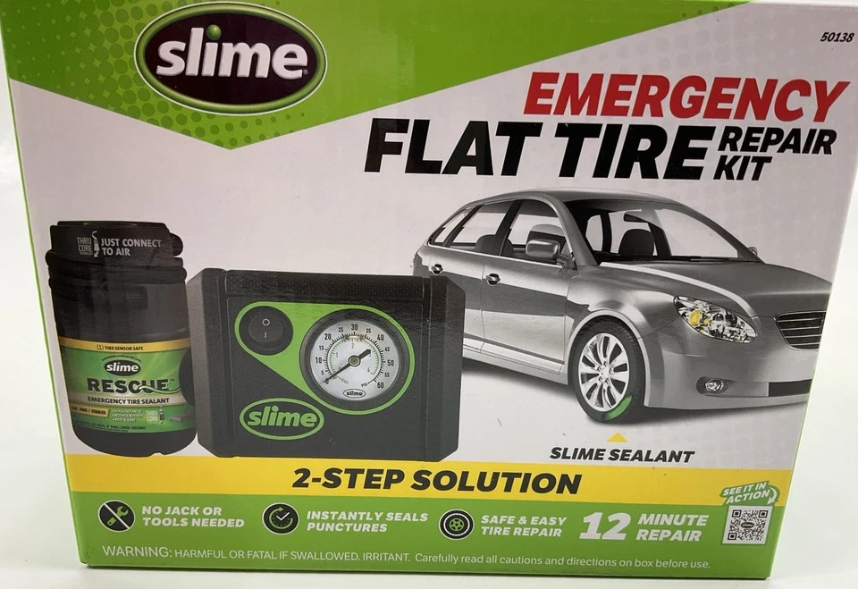 Slime 50138 Flat Tire Puncture Repair Kit W/ Air Compressor Pump