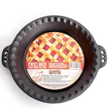 Lehman's Extra Deep Pie Pan, Pre-Seasoned Cast Iron, Crimped Edges, 10.25 inch