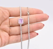 Colorful Round Cut CZ Tennis Choker Chain Necklace Real Sterling Silver 925 15"