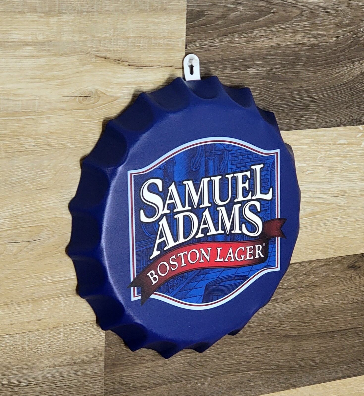 Samuel Adams Large Tin Beer Bottle Cap Sign Vintage Man Cave Bar Decor
