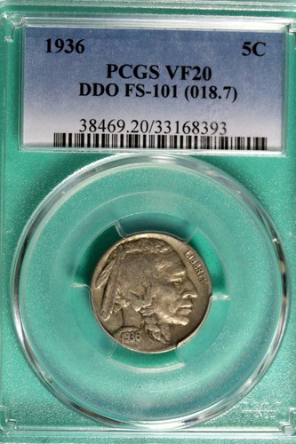 1936 - PCGS VF20 DDO FS-801 (018.8) BUFFALO NICKEL!!  #B25104 - Picture 1 of 2