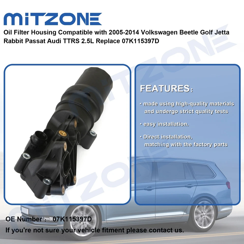 Carcasa de filtro de aceite para 05-14 VW Jetta Passat Golf Rabbit Beetle Audi TT RS 2,5 L Foto 4 de 4