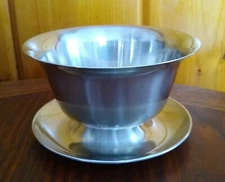 Mid-Century Modern Denmark Stainless Steel Bowl MfH Attached Plate Vintage 18/8