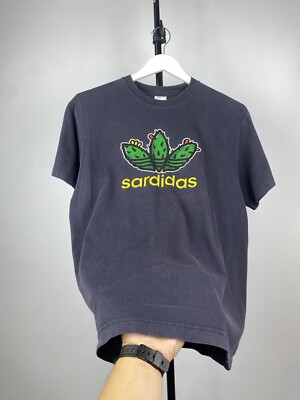 トップス 00s adidas game shirt archive tech y2k 00s Vintage Faded Adult Sardidas ADIDAS Humor y2k T-Shirt