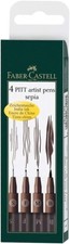 Faber Castell Artist Pitt Drawing Pens Wallet Set of 4 Pens. SEPIA (S,F,M,B) 